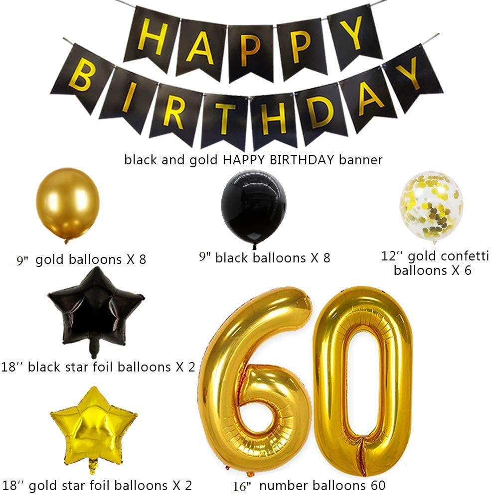 60th Birthday Decorations Gold and Black