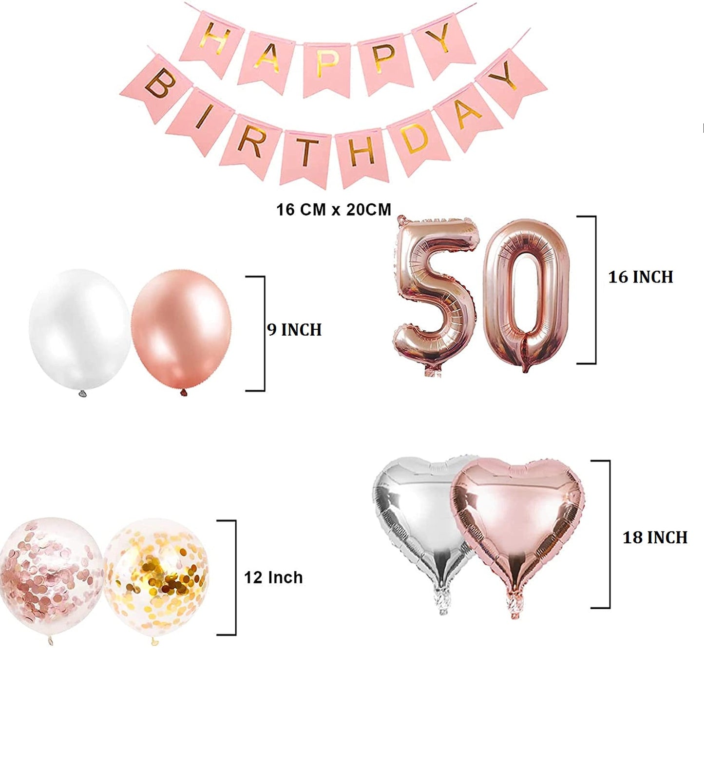 50th Rose Gold and Silver Birthday Party Decoration