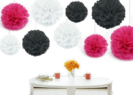 Pink White And Black Pom Pom Flower Decoration -Anniversary Parties & Milestone Birthday,Bachelor Parties