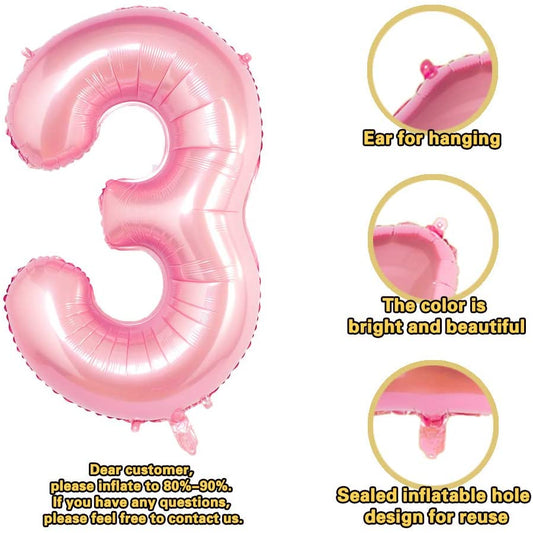 Pink Digit Foil Birthday Party Balloon Number 3