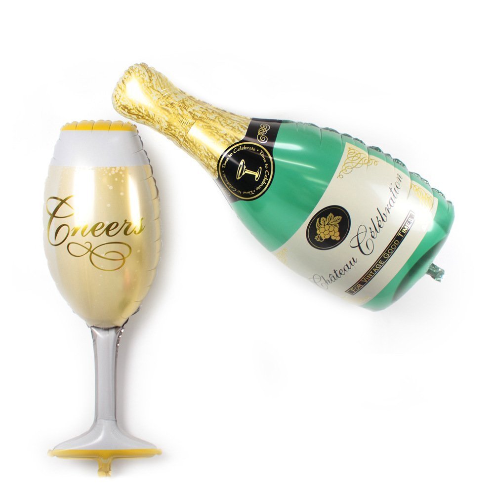 Cheers Champagne Glass And Champagne Bottle Foil Balloon For Bachelor Party Mylar Foil Balloon