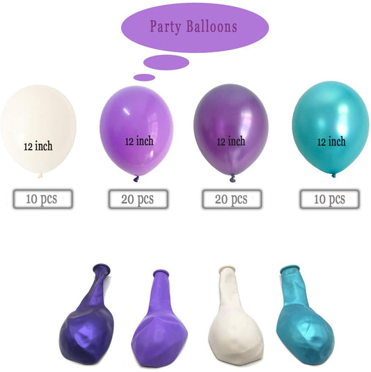 Metallic Dark Purple,Purple ,Green And White  Latex Balloon For Party (Pack Of 60)