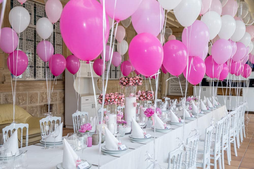 Metallic Latex Balloons White, Light Pink And Hot Pink Birthday, Anniversary ,Baby Shower Decoration