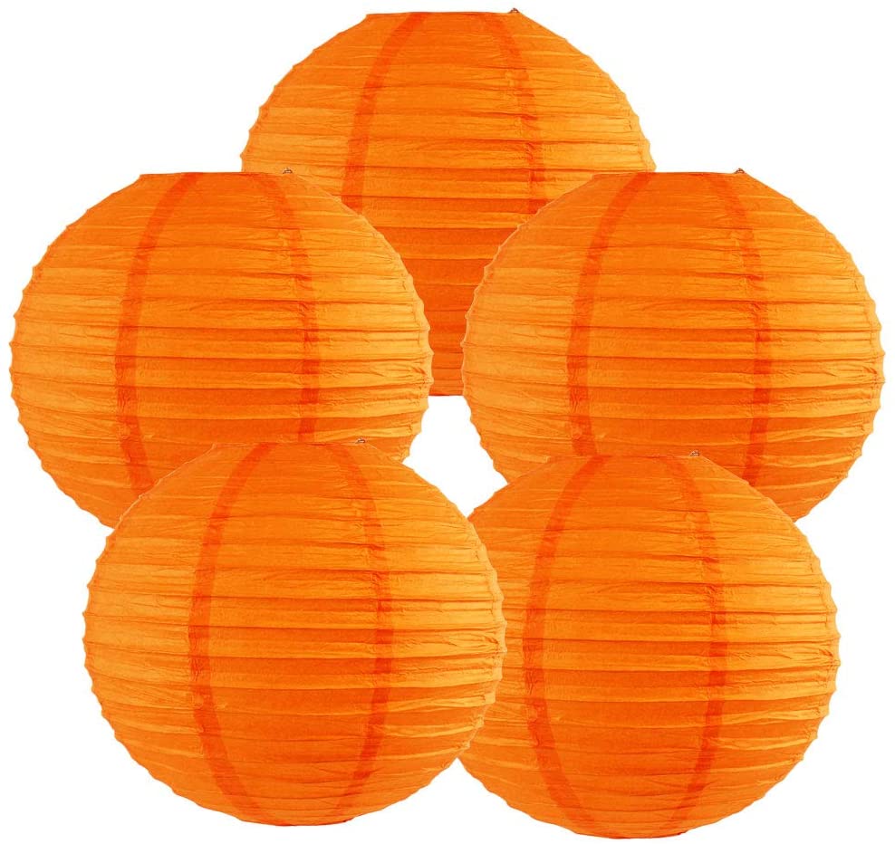 Orange Black And White Tissue Paper Pom Poms And Paper Lanterns -Birthday Party Decorations