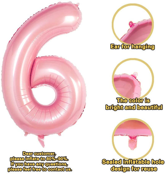 Pink Digit Foil Birthday Party Balloon Number 6