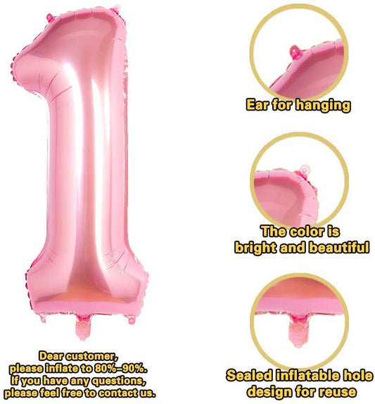 Pink Digit Foil Birthday Party Balloon Number 1
