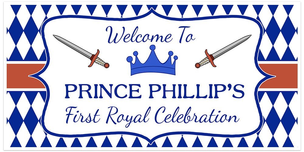 Personalize Royal Blue And Gold Prince Crown Birthday Party Backdrop Banner