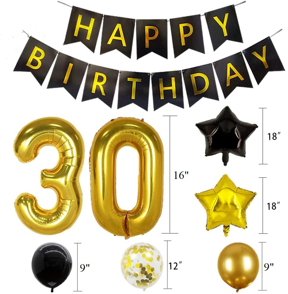 30th Birthday Black And Gold Combo Decoration