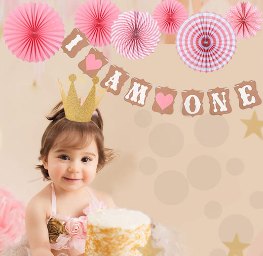 I Am One First Birthday Girl Banner , Bunting & Garland Photo Booth Props Decoration
