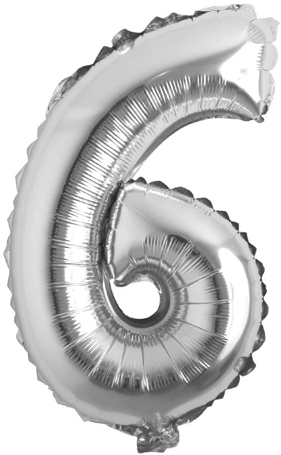 Silver Digit Foil Birthday Party Balloon Number 6