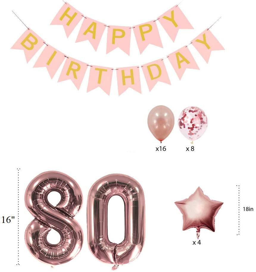 80Th Birthday Rose Gold Decorations Kit