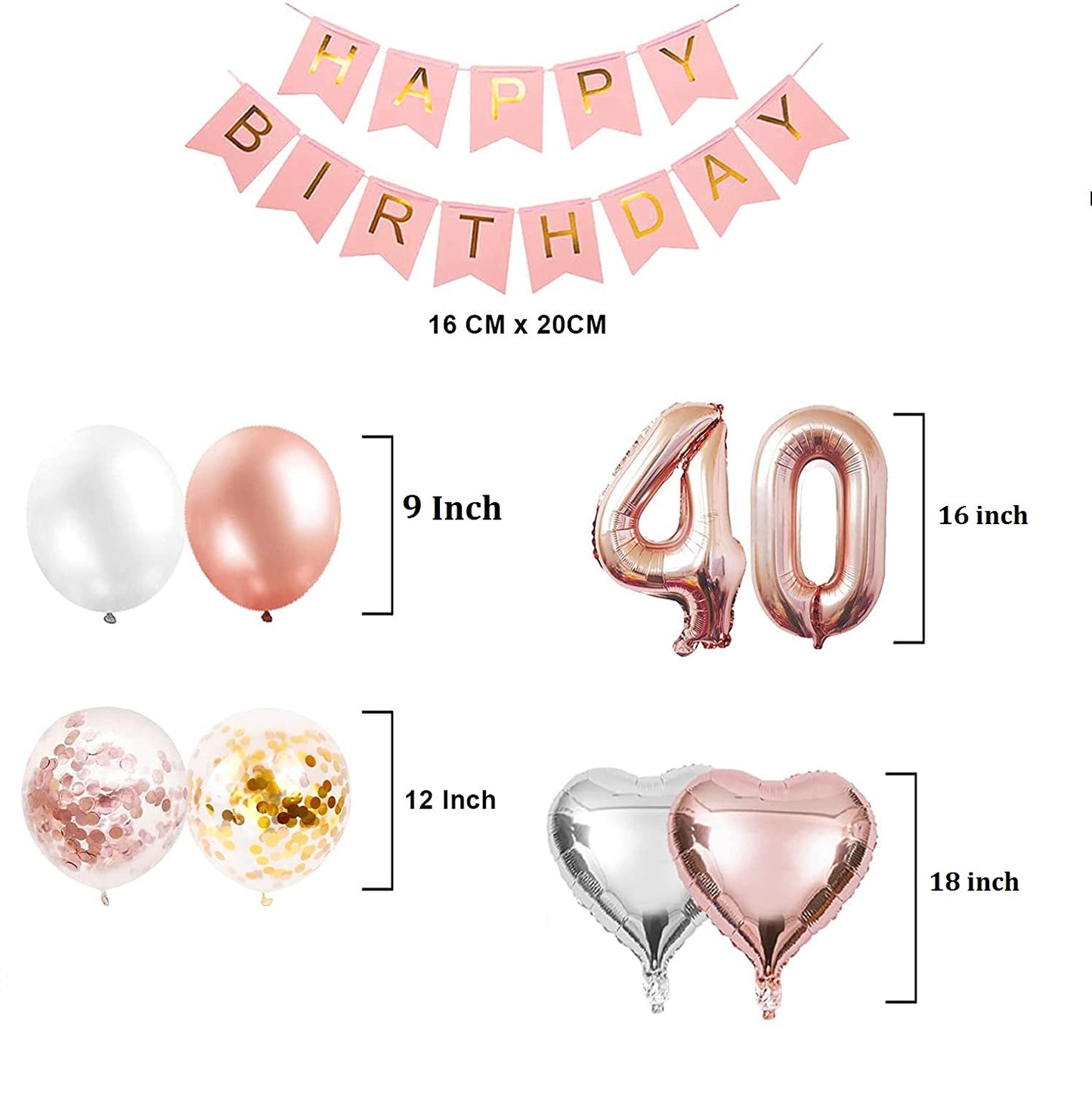 40th Birthday Party Rose Gold Decoration Kit