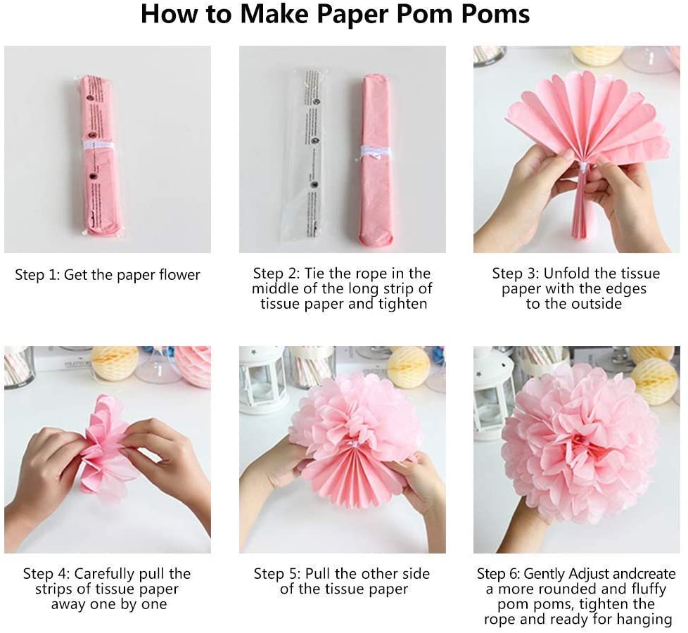 Pink And Yellow Tissue Paper Pom Poms And Paper Lanterns -Birthday Party Decorations