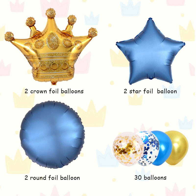 Gold And Blue Party Decorations With Crown Balloons