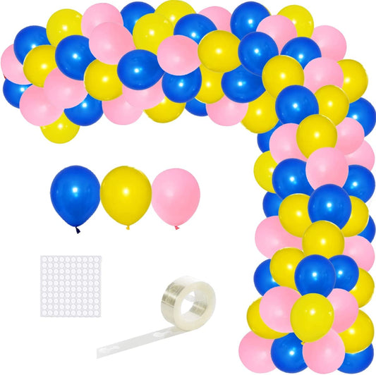 Metallic Pink, Blue and Yellow  Latex Balloon For Party (Pack Of 60)