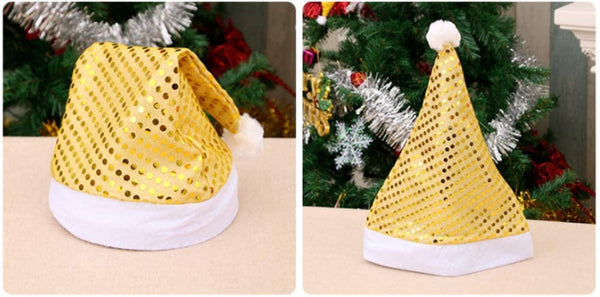 4 Pieces Christmas Santa Hats Christmas Gold Sequin Hat Christmas Party For Women Men Adults