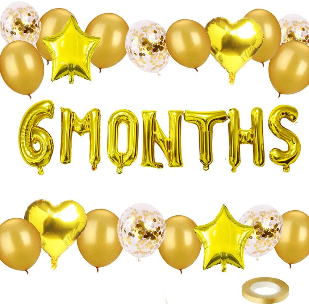 6 Months Foil Letter Balloon And Foil Heart Balloon,Confetti B-Half Birthday Decoration