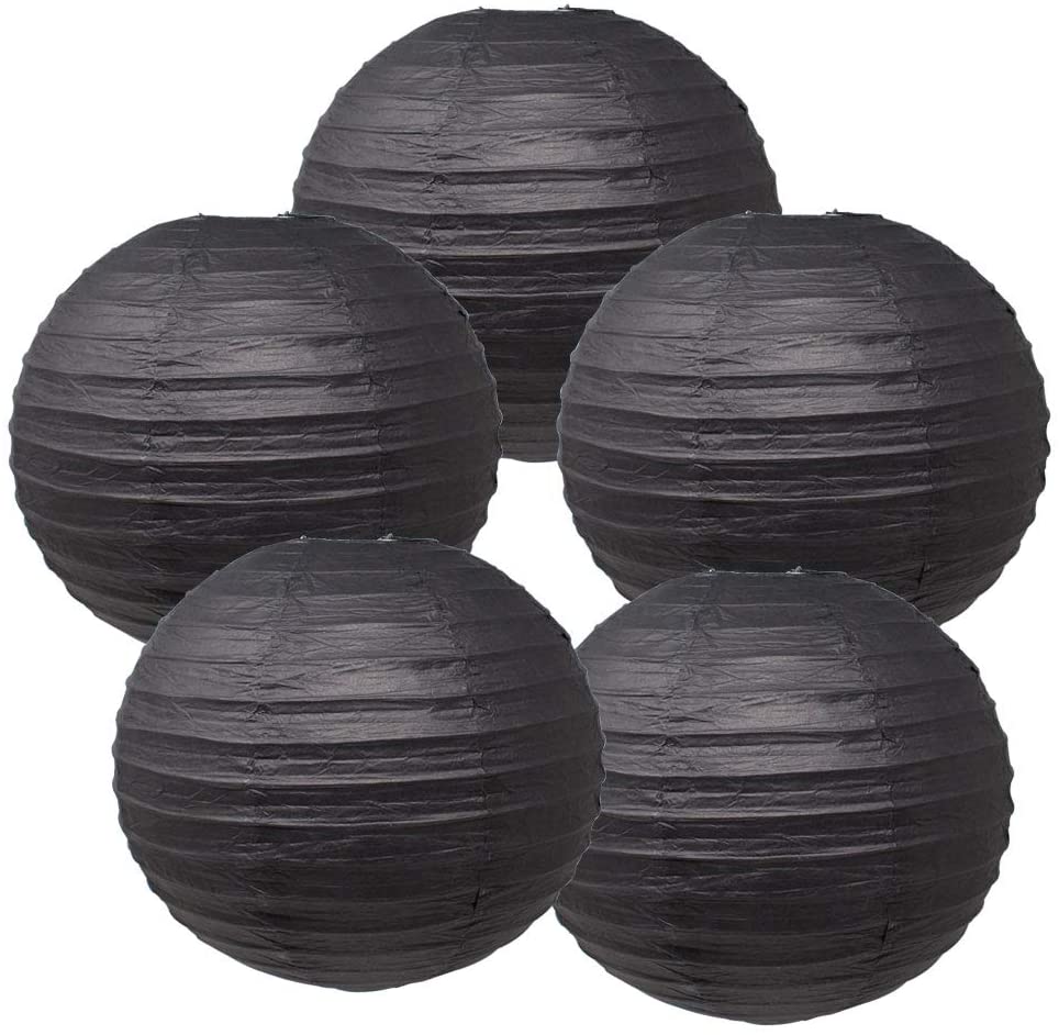 Red Yellow And Black Tissue Paper Pom Poms And Paper Lanterns -Birthday Party Decorations