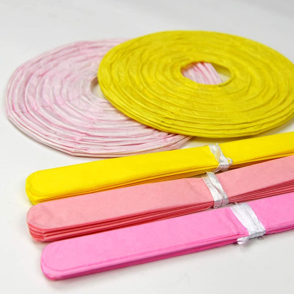 Pink And Yellow Tissue Paper Pom Poms And Paper Lanterns -Birthday Party Decorations