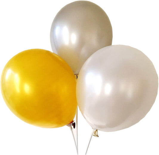 Metallic White, Golden And Silver Latex Balloon For Birthday Parties, Graduation Party , Anniversary Party
