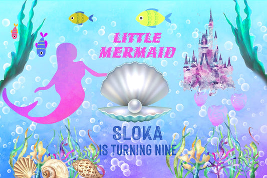 Personalize Mermaid Birthday Backdrop Banner