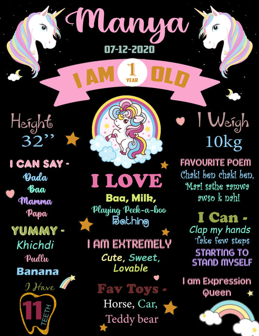 Unicorn Theme Customized Chalkboard/Milestone Board for Kids Birthday Party