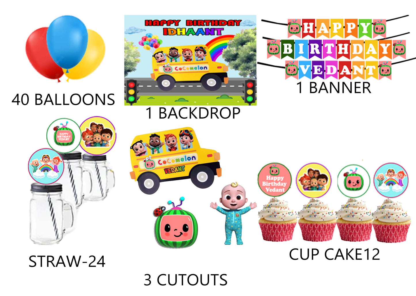 Cocomelon Theme Birthday Party Combo Kit with Backdrop & Decorations