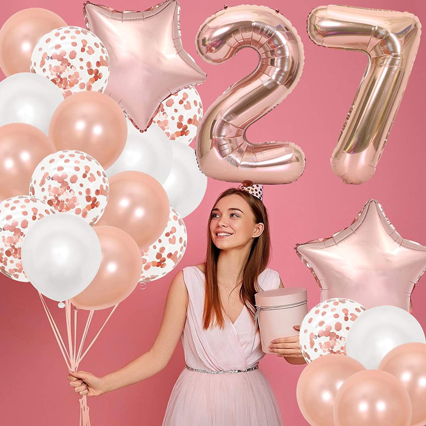 16 Inch Rose Gold Number 7 Balloon, Large Helium Balloon Birthday Party Decorations for Girls, Rose Gold Latex Balloons, 2 Year Party Supplies for Baby Shower Birthday Celebration