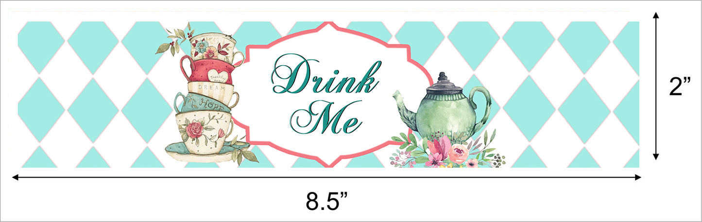 Alice Tea Party Theme Water Bottle Labels