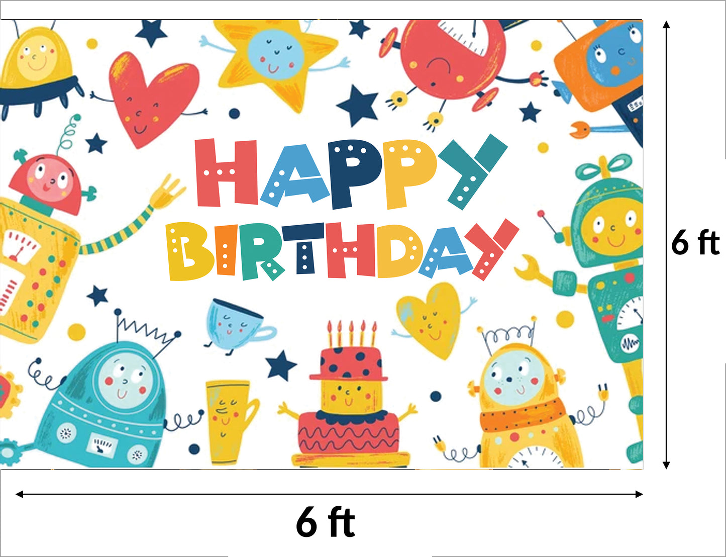 Robot Theme Birthday Party Backdrop