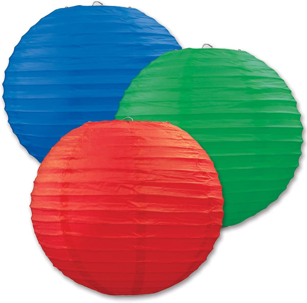 Red Blue And Green Paper Lanterns -12"Inch Great For Birthday Parties ,Boys Theme Parties