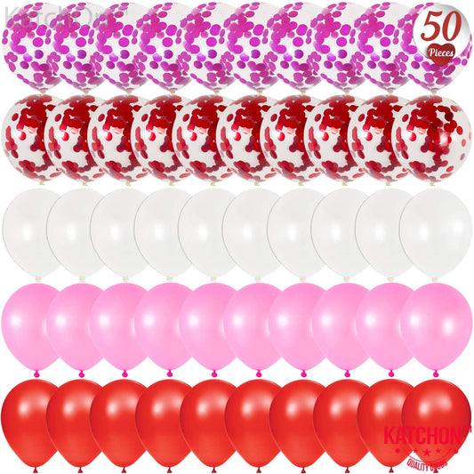Red White Pink Balloons Set- Pack Of 50 | Valentines Day Decorations