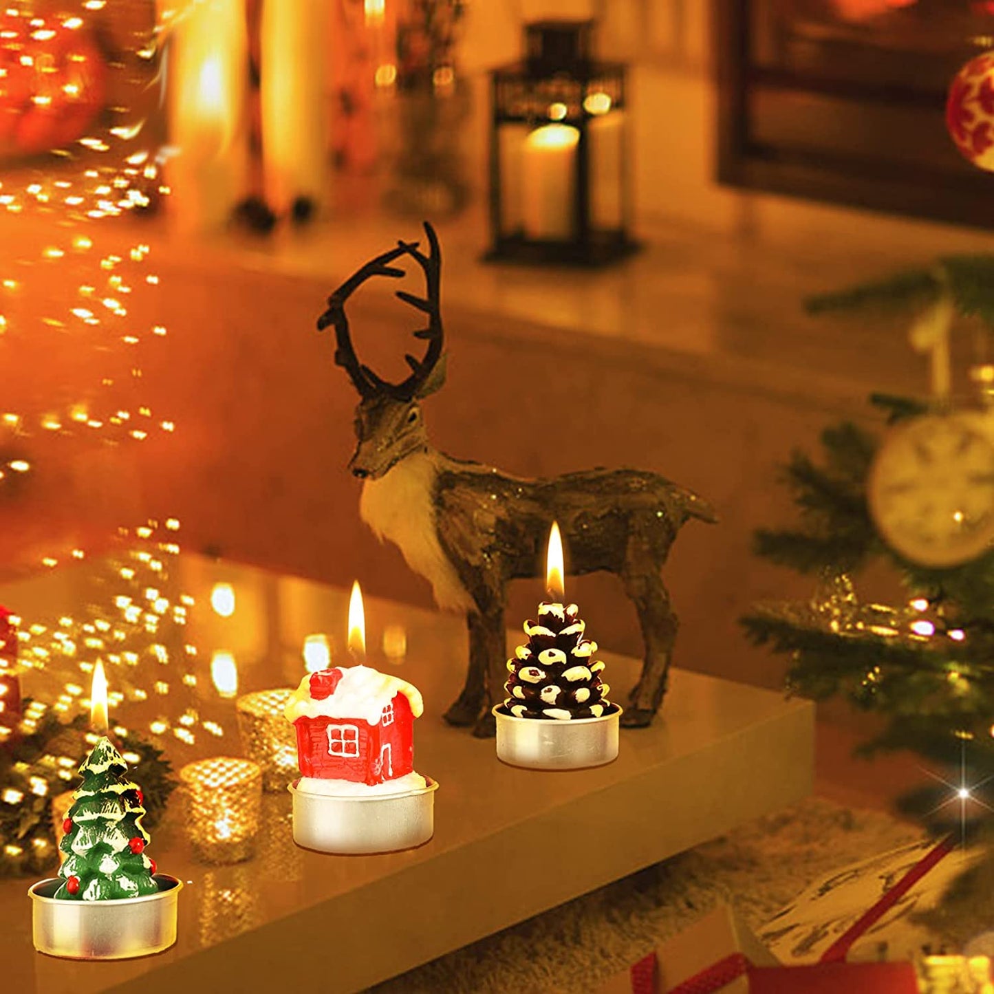 Christmas Gifts for Unscented Tea Lights Candles Gift Set 12 Pieces (Santa Claus Snowman Christmas Tree)
