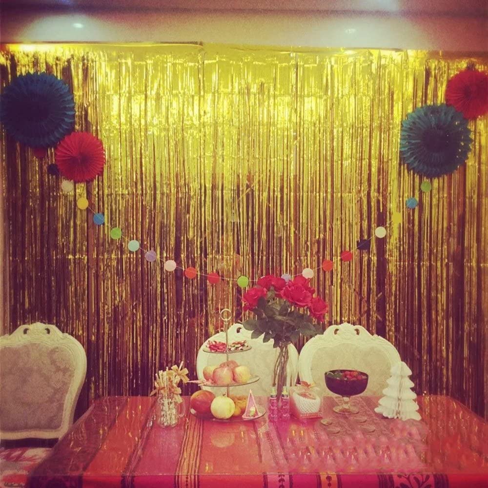 Blue and Gold Metallic Tinsel Foil Fringe Curtains Party Decorations