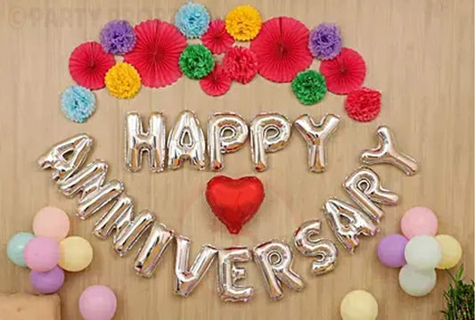 Happy Anniversary Silver Foil Letters Balloons For Anniversary Celebrations