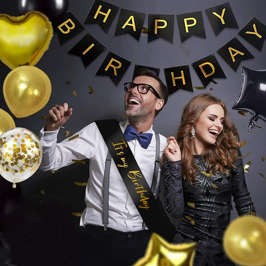 Black and Gold 18th Birthday Party Decorations Kit