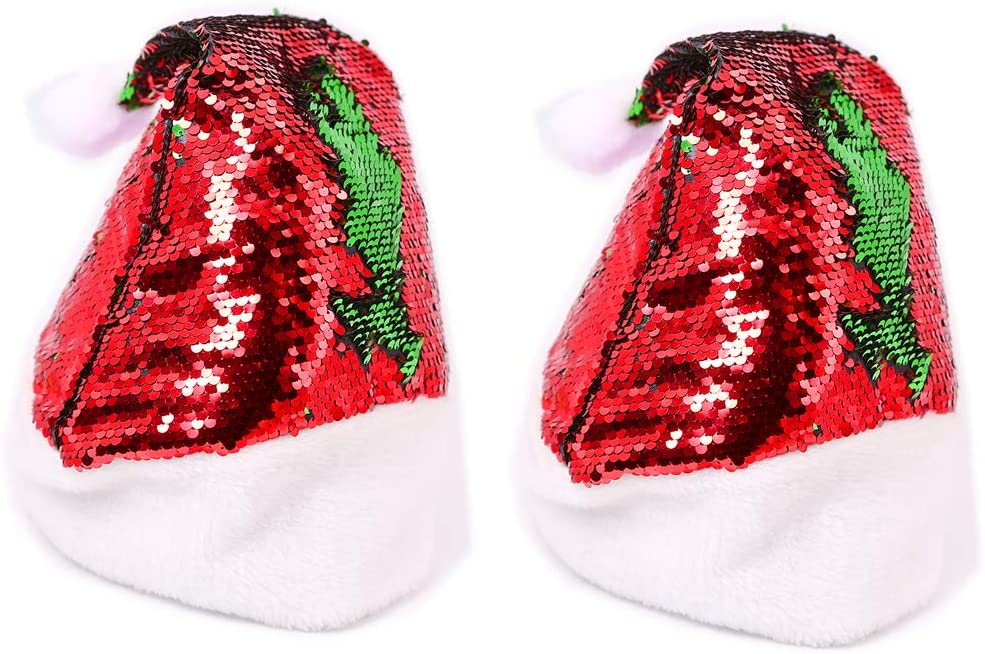 2 Piece Reversible Sequin Santa Hats For Adults & Kids – Christmas Santa Hats Christmas Red Sequin Hat Christmas Party
