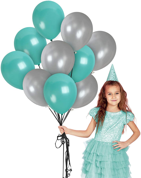 Metallic Balloons 9 Inch Thick Green And Silver Latex Balloon For Birthday, Anniversary Parties.