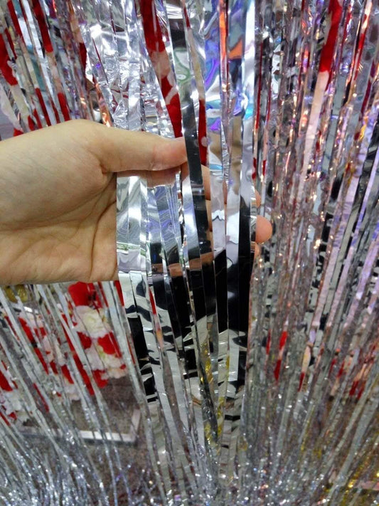 Silver Metallic Tinsel Foil Fringe Curtains