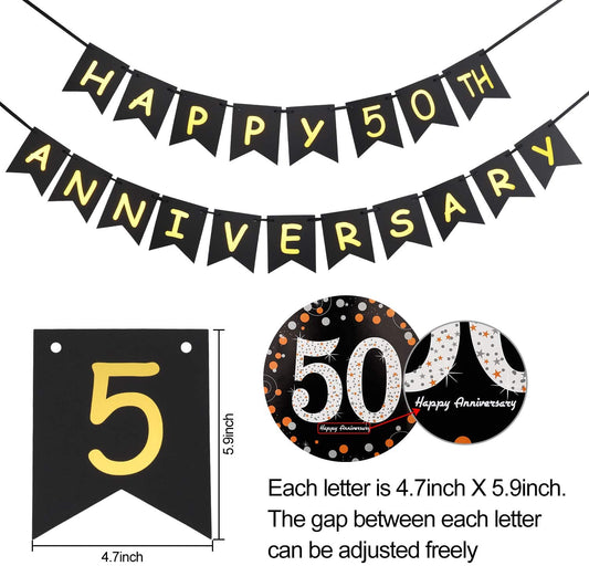 50Th Anniversary Decorations Kit - Anniversary Banner, Hanging Swirl And Pom Pom
