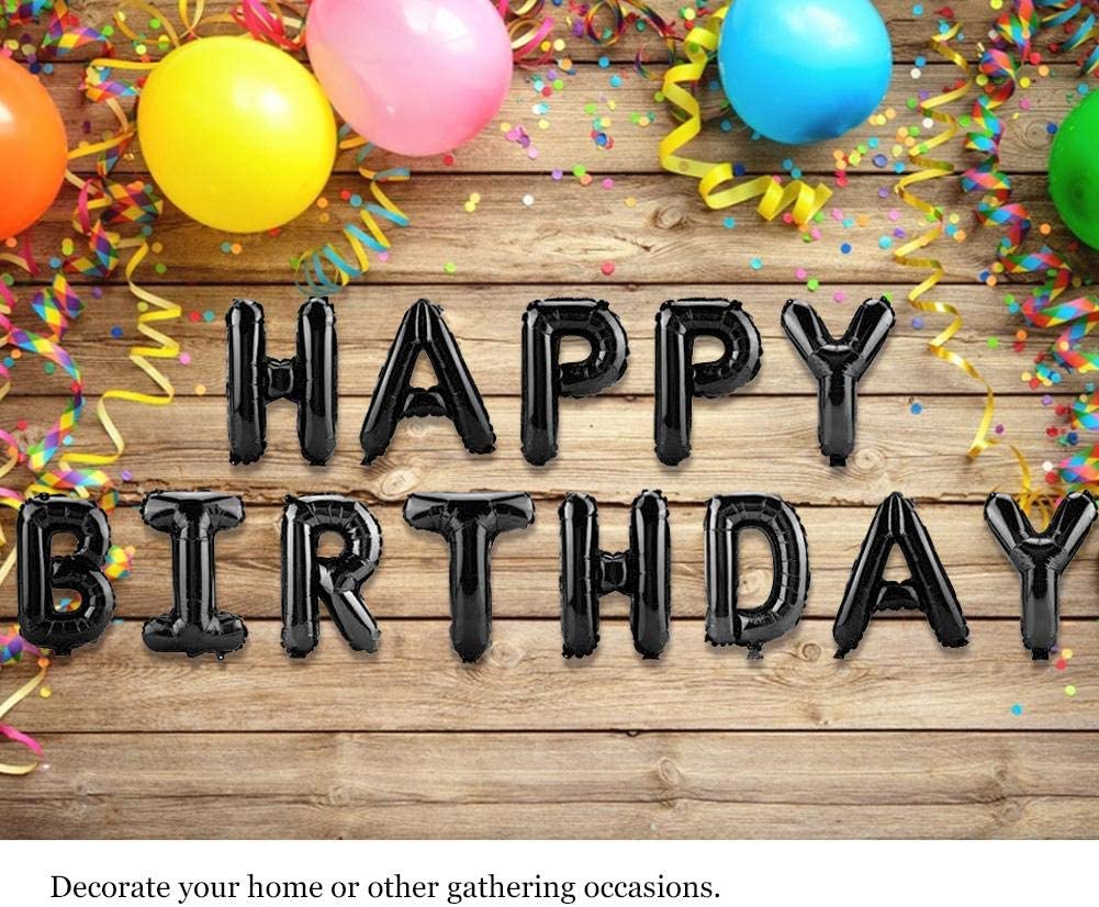 Black Happy Birthday Foil Mylar 16 Inch Large Aluminum Balloon Banner For Kids And Adults Party Decorations