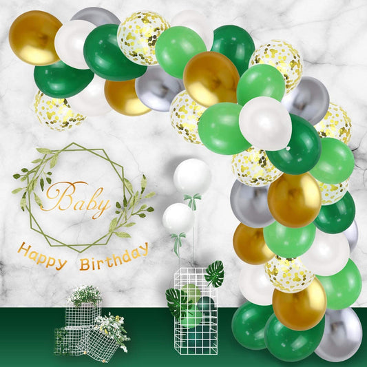 Metallic Balloons Green ,Gold ,Silver And White Latex For Birthday , Festival Party Decoration Boys Birthday