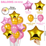 Happy Birthday Decoration Combo For Birthday Decoration For Girl Birthday, Party Supplies (Pink-Gold)