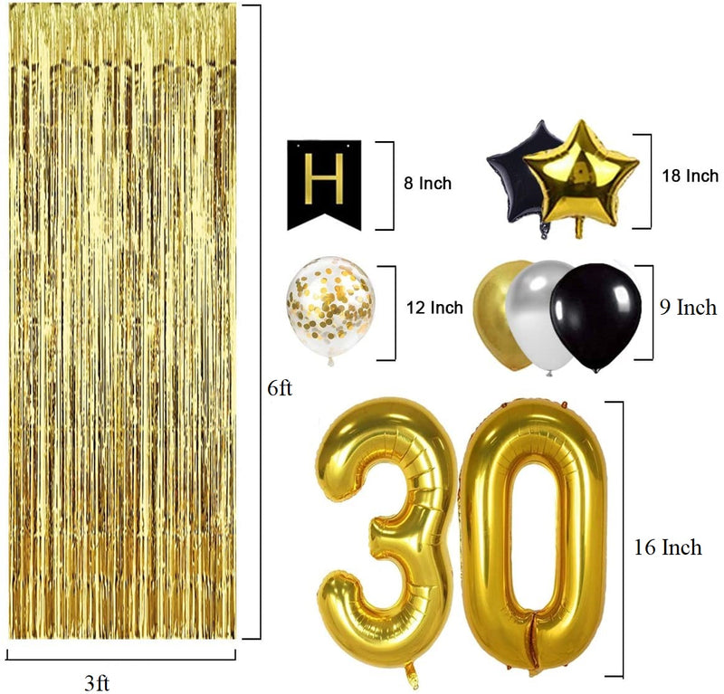 30th Birthday Black and Gold Decoration Kit