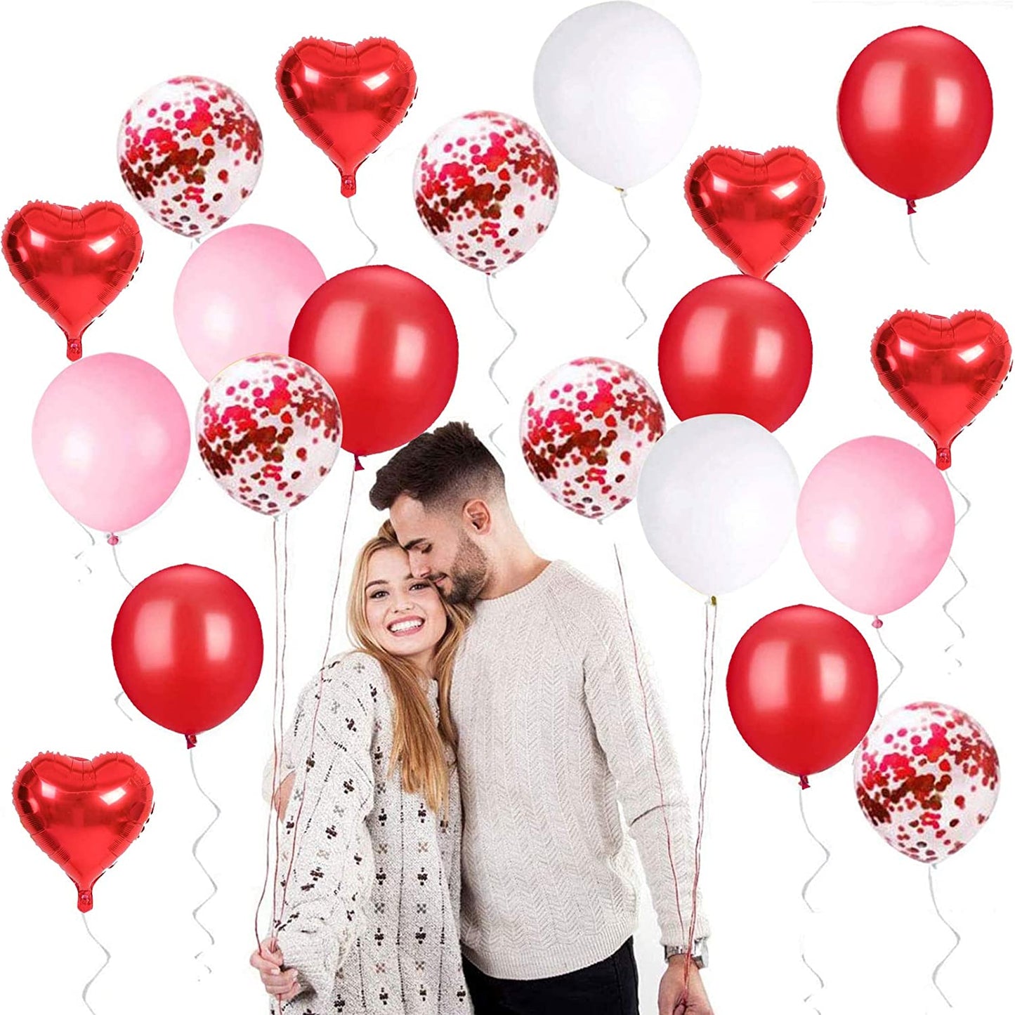 Valentines Day Balloon Arch Garland Kit - Pink White Red Confetti Balloons With Red Heart Balloons For Valentine'S Day( Pack Of 108)