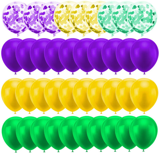 Green, Gold and Purple Confetti and Latex Balloon For Birthday