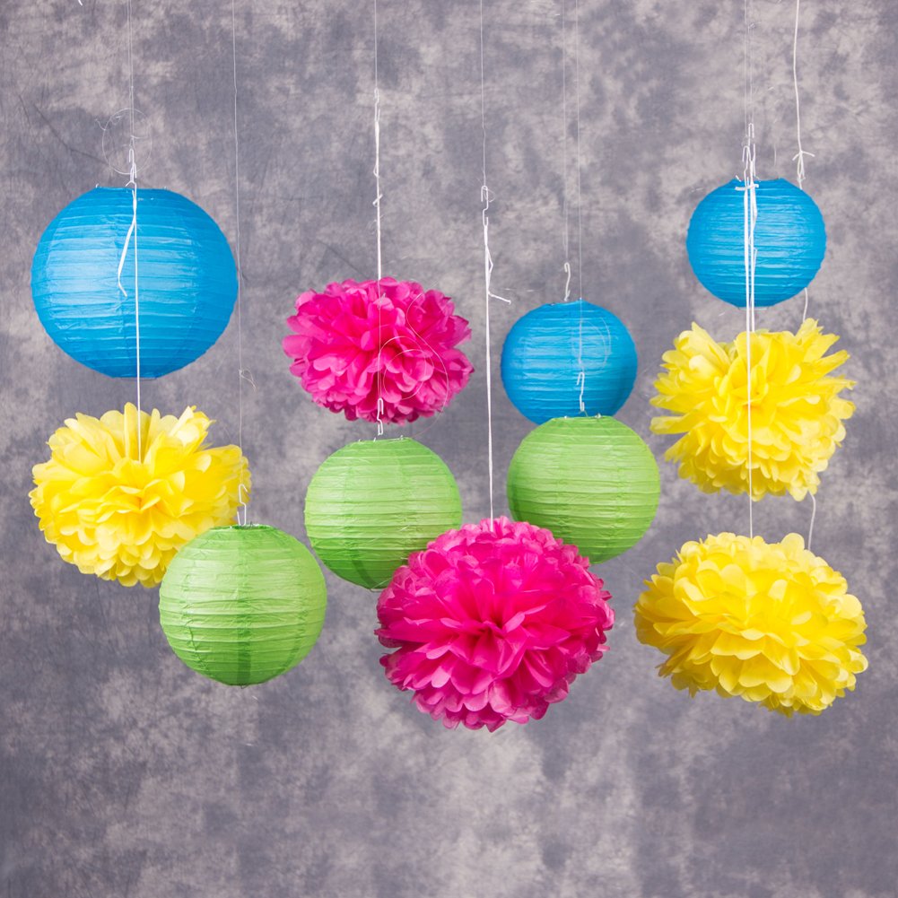 Paper Pompoms And Paper Lanterns Combo – Theme My Party