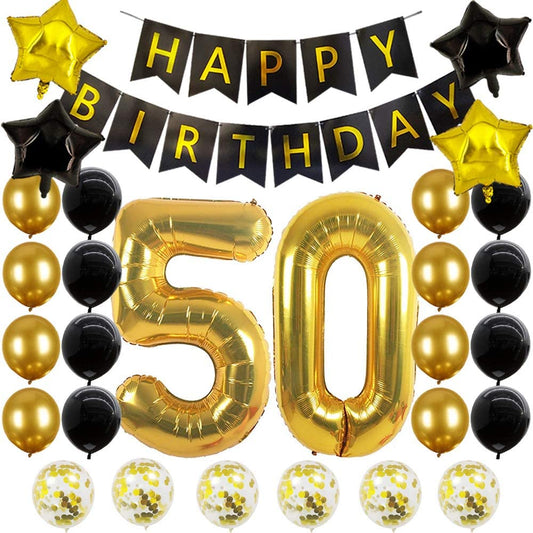 50Th Gold and Black Birthday Party Decorations Kit