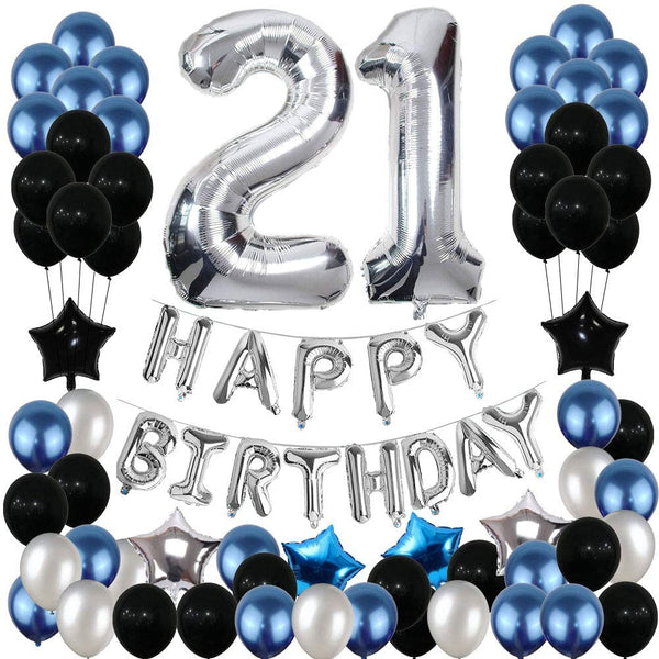 21St Birthday Decorations Kit Blue and Silver