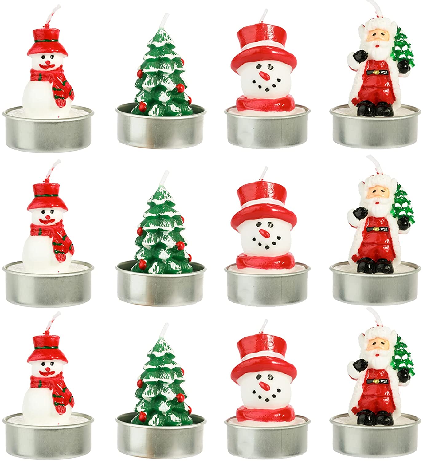 Christmas Gifts for Unscented Tea Lights Candles Gift Set 12 Pieces (Santa Claus Snowman Christmas Tree)